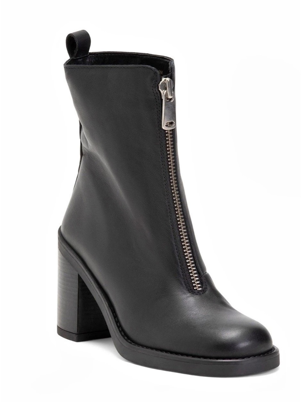 Steve Madden Black Leather Zip Front block Heel Boots mid calf NWT